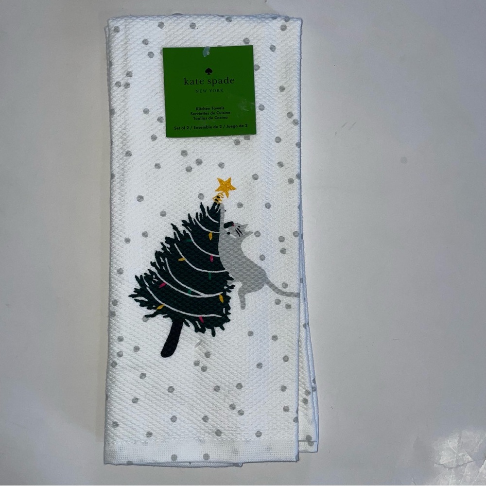 Kate Spade Cat & Christmas Tree 2 Kitchen Towels